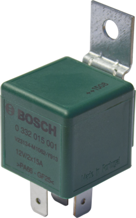 Minirelä, 12V, 2x15A, slutande, fästöra