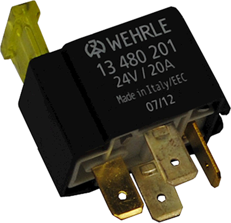 Minirelä, 24V, 20A, slutande, med 20A säkring, fästöra