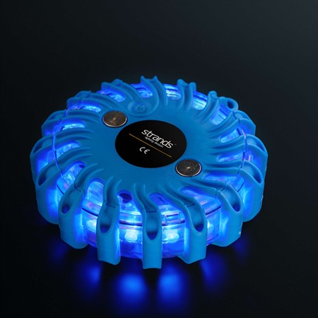 Varning/riktat blixtljus pucken blå LED, 100 timmar batteritid, magnet