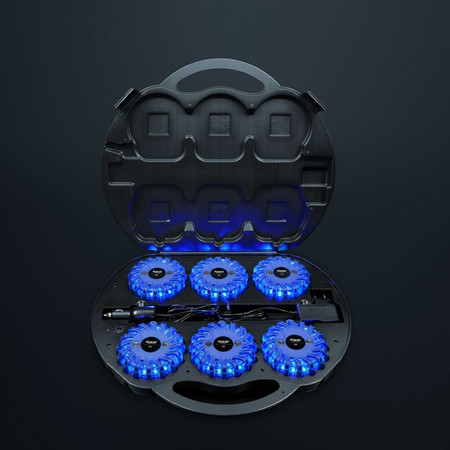 Varning/riktat blixtljus pucken blå LED, 6st. i väska