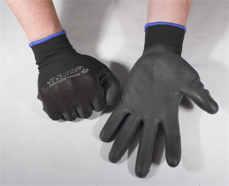 Skyddshandske STEFAN, polyuretanbelagd handflata, Svart, STL. 8