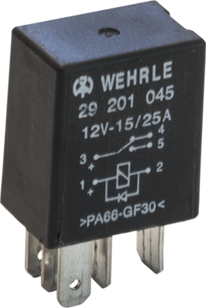 Mikrorelä, 12V, 15A/25A, växlande, diod